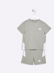 River Island Green Boys Block Piped T-Shirt and Shorts Set - Image 3 of 5