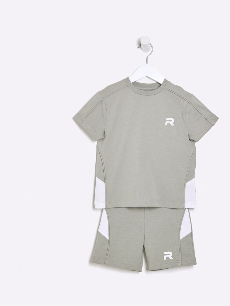 River Island Green Boys Block Piped T-Shirt and Shorts Set - Image 3 of 5