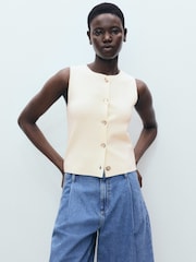 Mango Cream Fine Knit Waistcoat - Image 3 of 6