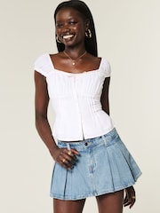 Hollister Blue Low Rise Tie Waist Denim Pleated Mini Skirt - Image 1 of 4
