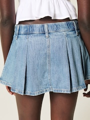 Hollister Blue Low Rise Tie Waist Denim Pleated Mini Skirt - Image 3 of 4