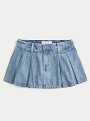 Hollister Blue Low Rise Tie Waist Denim Pleated Mini Skirt - Image 4 of 4