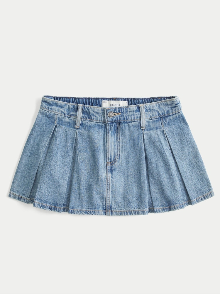 Hollister Blue Low Rise Tie Waist Denim Pleated Mini Skirt - Image 4 of 4