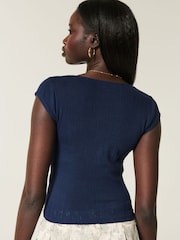 Hollister Blue Cotton Pointelle Square Neck Shirt Sleeve T-Shirt - Image 2 of 4