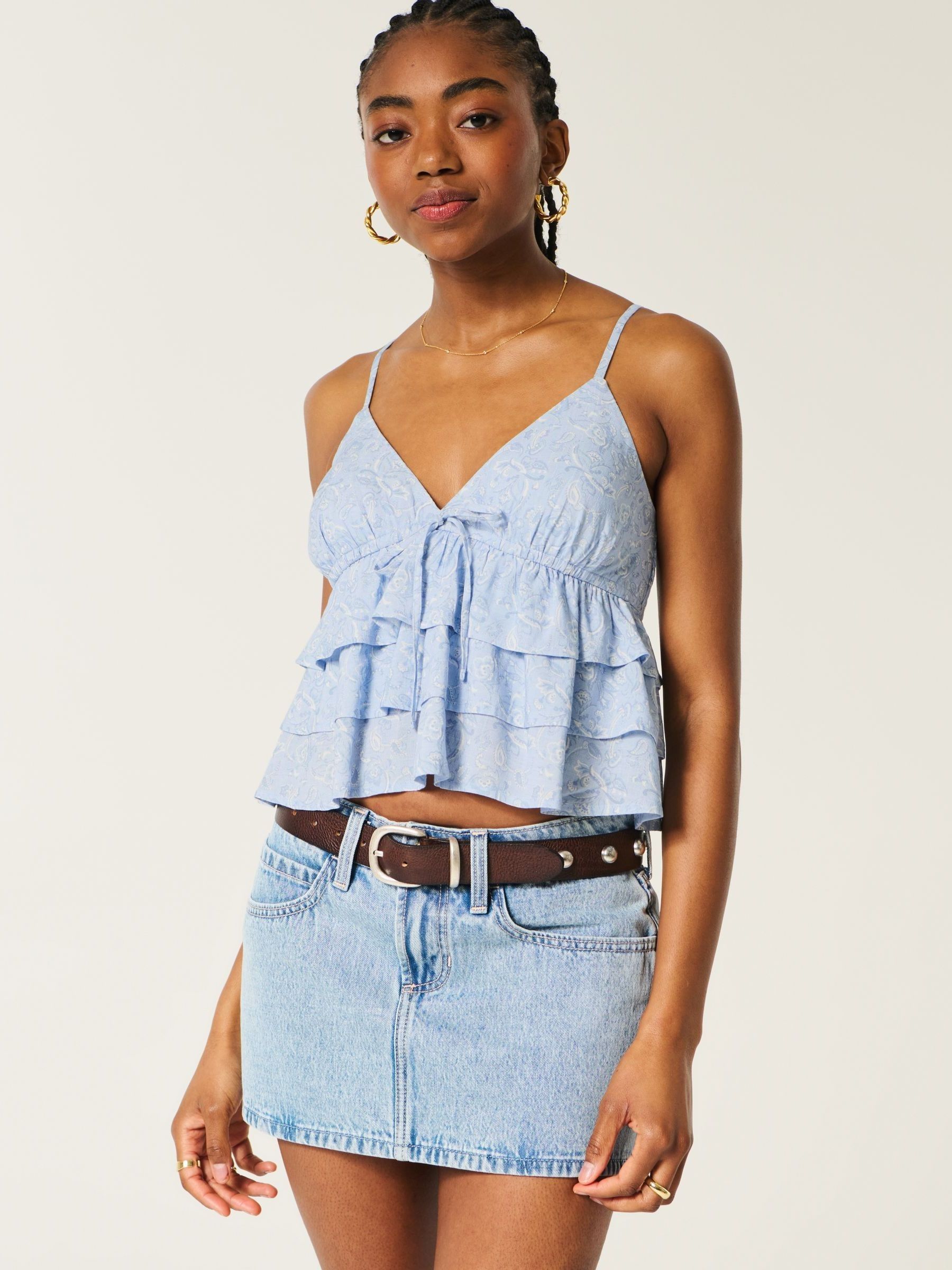 Buy Hollister Blue V-Neck Tiered Babydoll Top from Next New Zealand