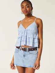 Hollister Blue V-Neck Tiered Babydoll Top - Image 1 of 3
