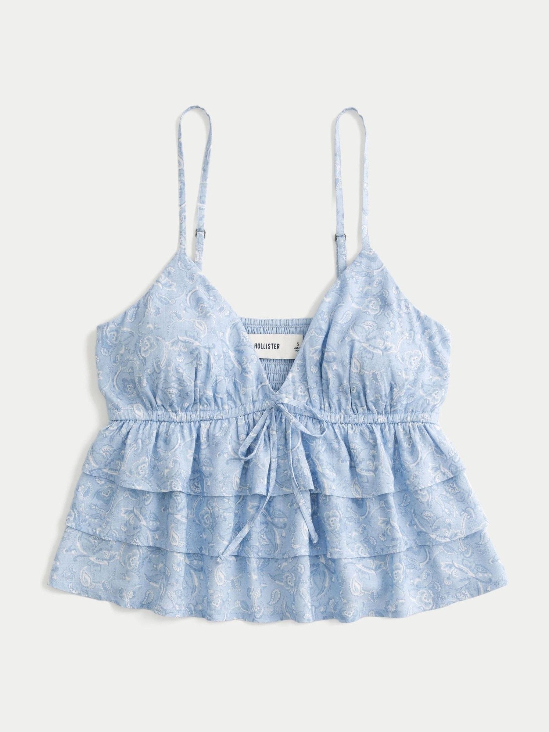 トップス BabylClub Babydoll top babyblue Hollister Co. BARE TIERED BABYDOLL - Top - blue/dark blue