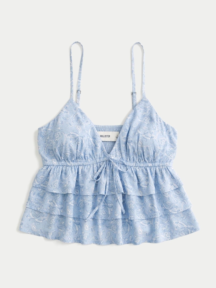Hollister Blue V-Neck Tiered Babydoll Top - Image 3 of 3