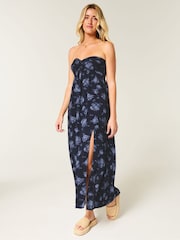 Hollister Blue Strapless Leg Split Max Dress - Image 1 of 3