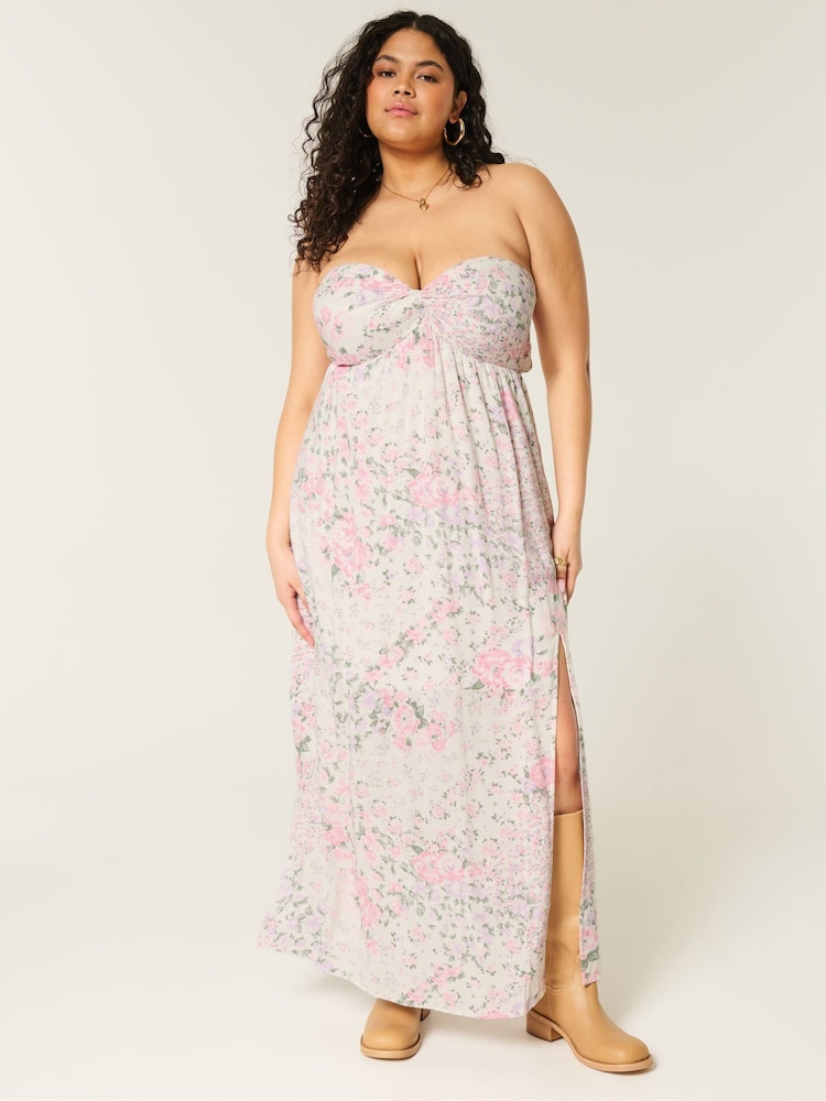Hollister Strapless Bare Back Twist Bust Midi White Dress - Image 1 of 3