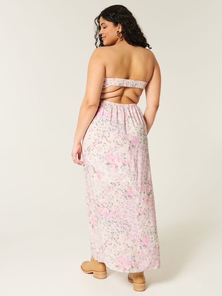 Hollister Strapless Bare Back Twist Bust Midi White Dress - Image 2 of 3