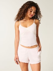 Hollister Pink Lace Pointelle Strappy Top and Shorts Set - Image 1 of 4