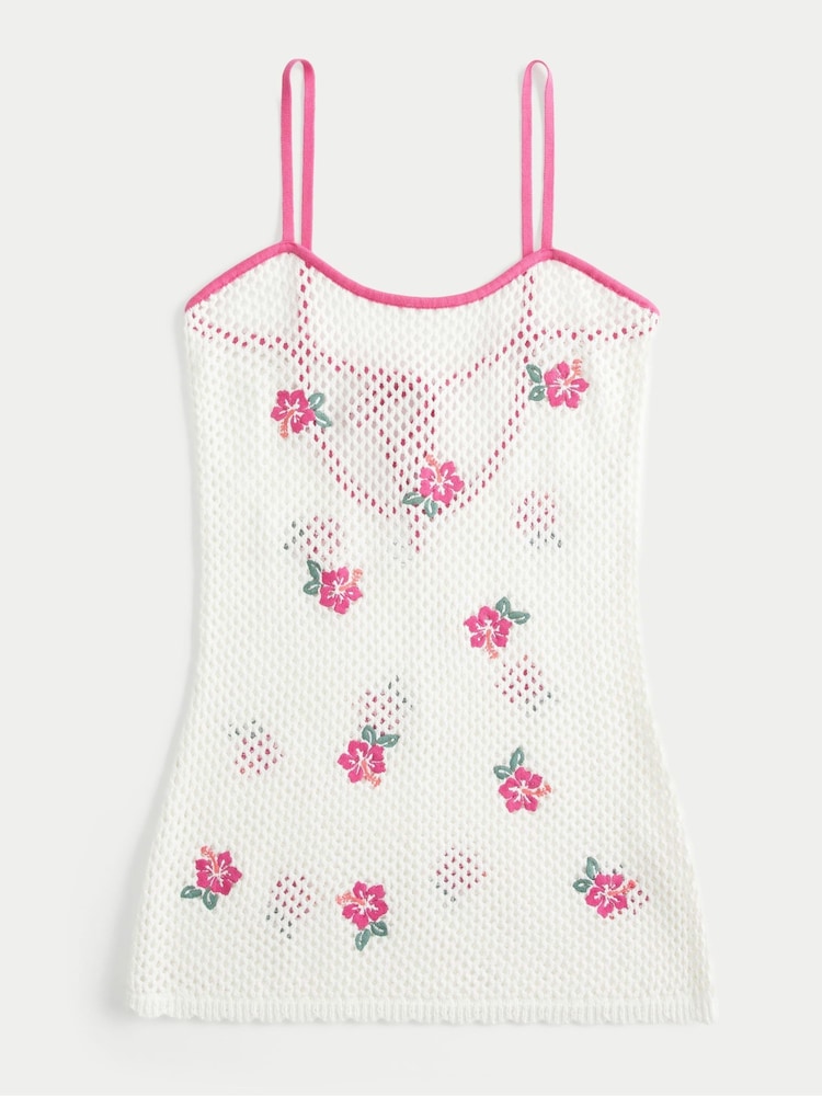 Hollister Embroidered Crochet Beach White Cover-Up - Image 4 of 4
