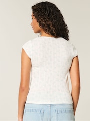 Hollister Cotton Pointelle Square Neck Shirt Sleeve White T-Shirt - صورة 2 من 5