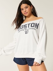 Hollister Off The Shoulder Graphic White Sweatshirt - Image 1 of 4