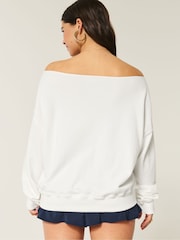 Hollister Off The Shoulder Graphic White Sweatshirt - Image 2 of 4
