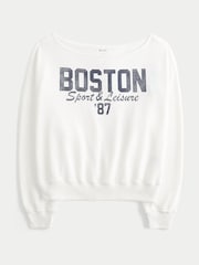 Hollister Off The Shoulder Graphic White Sweatshirt - Image 4 of 4