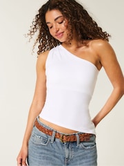 Hollister One Shoulder Asymetric Drop Hem White Top - Image 1 of 3