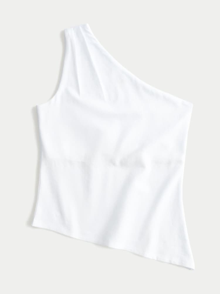 Hollister One Shoulder Asymetric Drop Hem White Top - Image 3 of 3