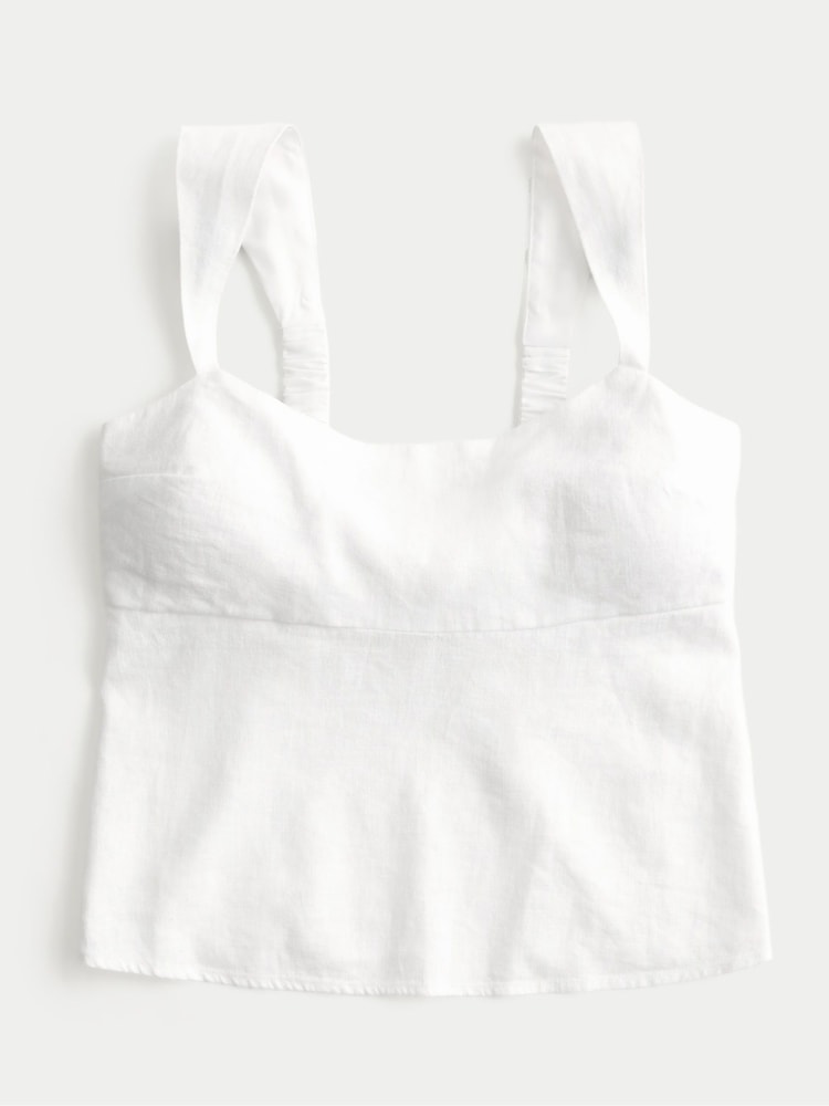 Hollister Linen Blend Bow Open Back Square Neck White Top - Imagen 3 de 3 Hollister Linen Blend Bow Open Back Square Neck White Top - Imagen 3 de 3
