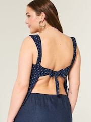 Hollister Blue Linen Bow Open Back Strap Tank top - Image 2 of 3
