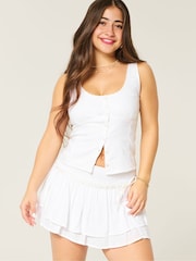 Hollister Scallop Edge Linen Blend Button Strappy White Tank top - Image 1 of 5