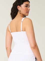 Hollister Scallop Edge Linen Blend Button Strappy White Tank top - Image 3 of 5
