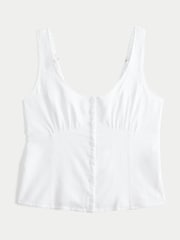 Hollister Scallop Edge Linen Blend Button Strappy White Tank top - Image 4 of 5