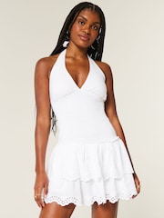 Double Tier Smocked Halter Skort White Dress - Image 1 of 4