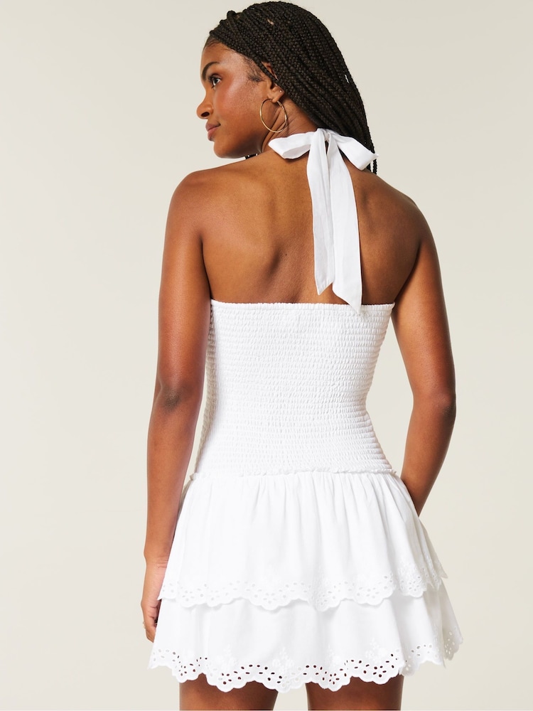 Double Tier Smocked Halter Skort White Dress - Image 2 of 4