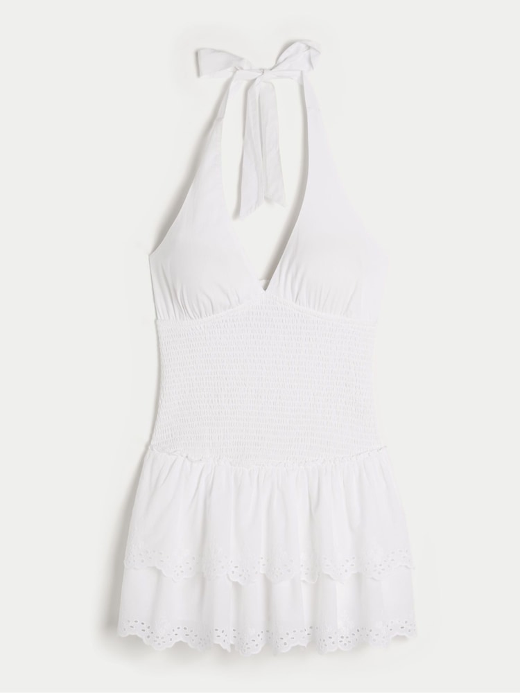 Double Tier Smocked Halter Skort White Dress - Image 4 of 4