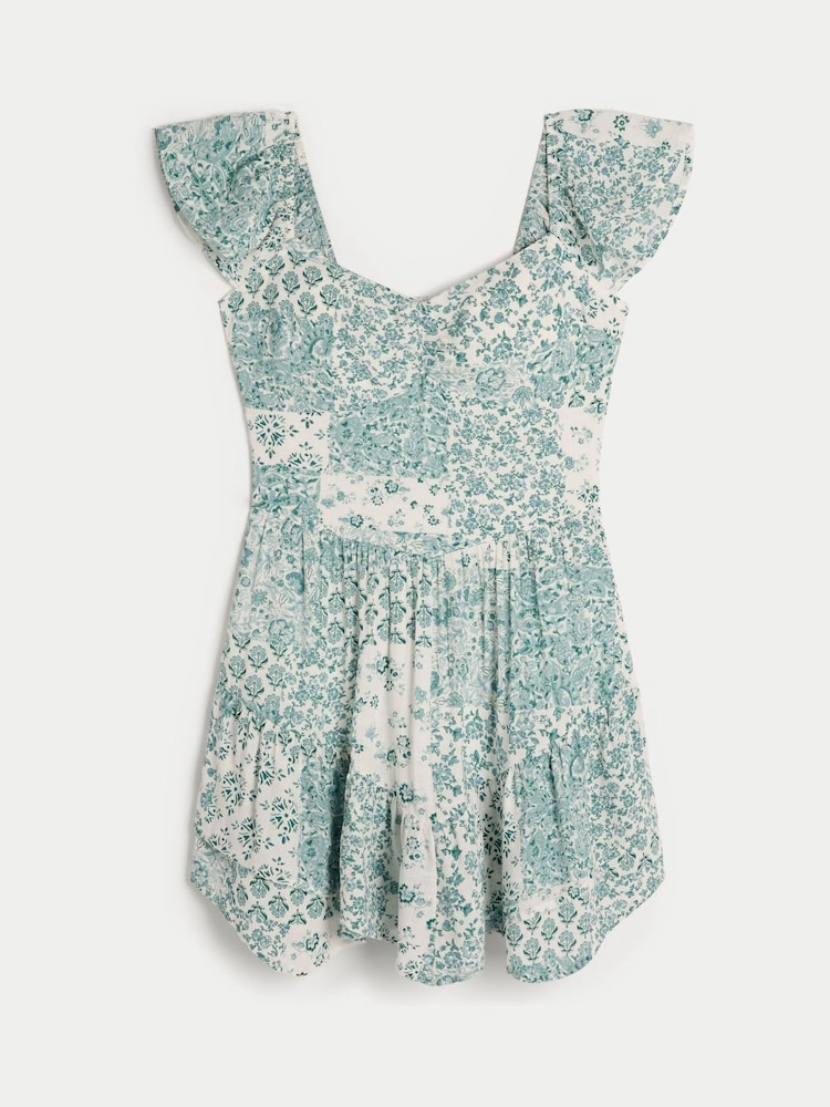 Hollister Green Flutter Sleeve Dipped Hem Mini Skort Dress - Image 1 of 1