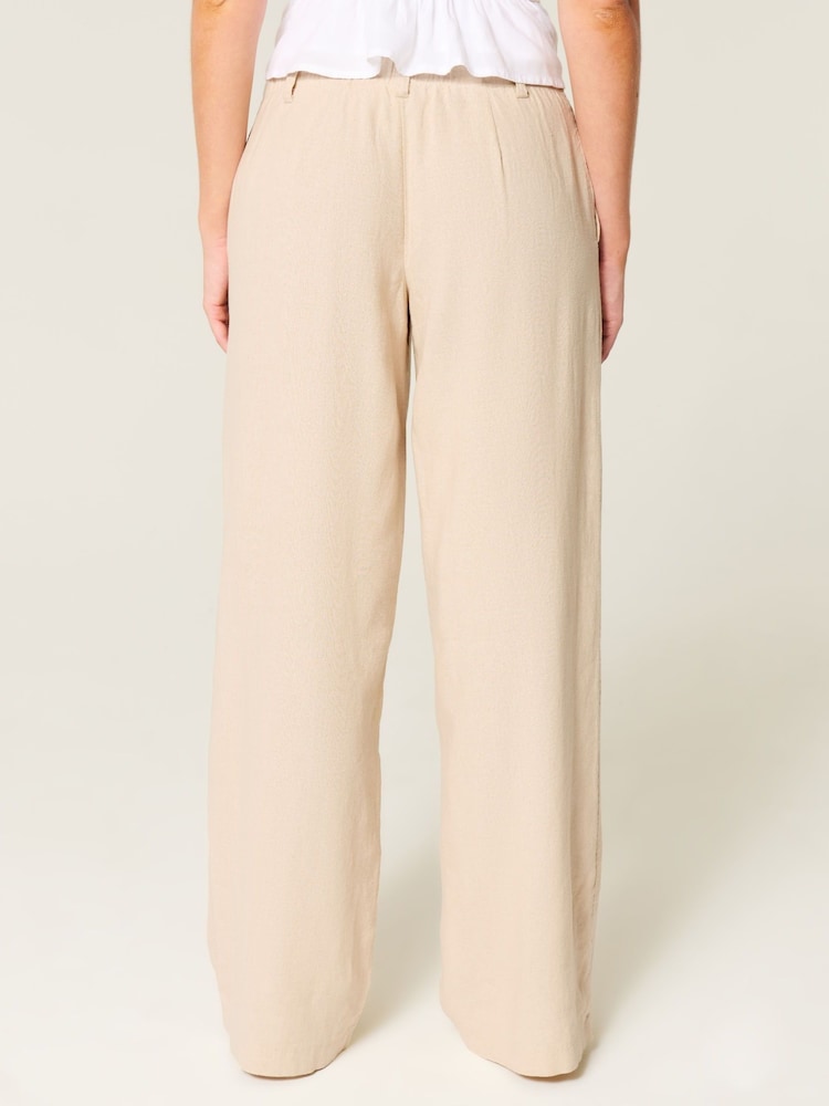 Hollister Cream Low Rise Linen Super Baggy Trousers - Image 2 of 4