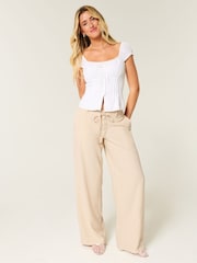 Hollister Cream Low Rise Linen Super Baggy Trousers - Image 3 of 4
