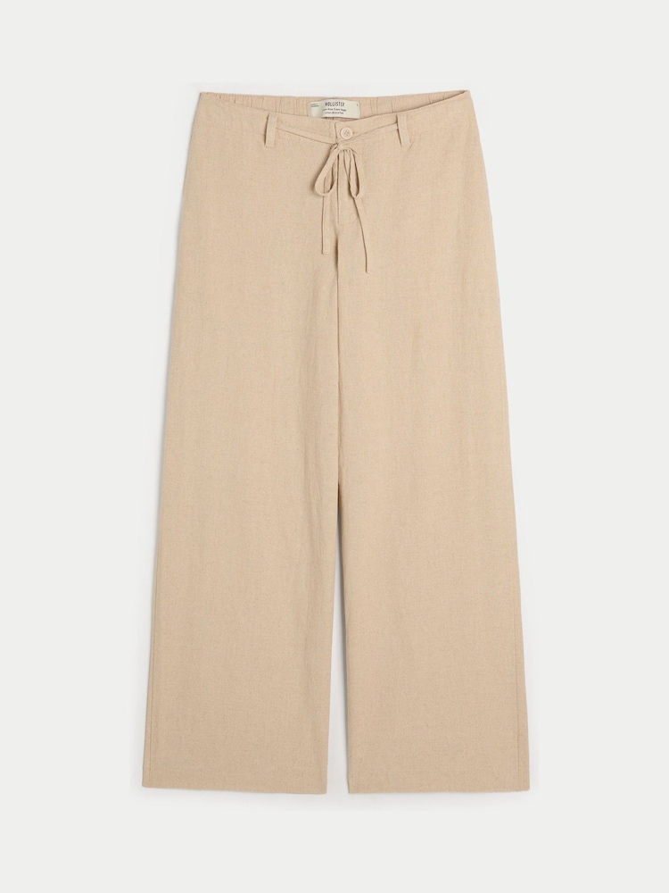 Hollister Cream Low Rise Linen Super Baggy Trousers - Image 4 of 4