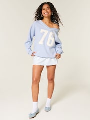 Hollister Blue V-Neck Cold Shoulder Graphic Sweatshirt - Image 1 of 5