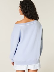 Hollister Blue V-Neck Cold Shoulder Graphic Sweatshirt - Image 2 of 5