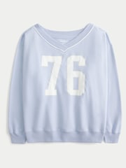 Hollister Blue V-Neck Cold Shoulder Graphic Sweatshirt - Image 4 of 5