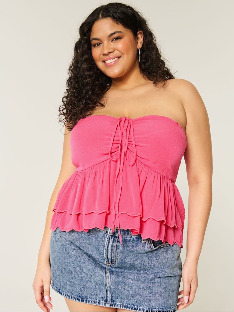 Hollister Pink Strapless Top With Halter Neck Tie - Image 1 of 5
