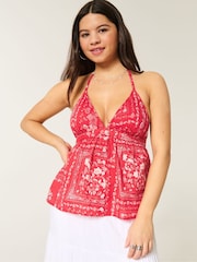 Hollister Red V-Neck Halter Open Back Top - Image 1 of 3