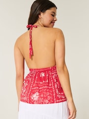 Hollister Red V-Neck Halter Open Back Top - Image 2 of 3