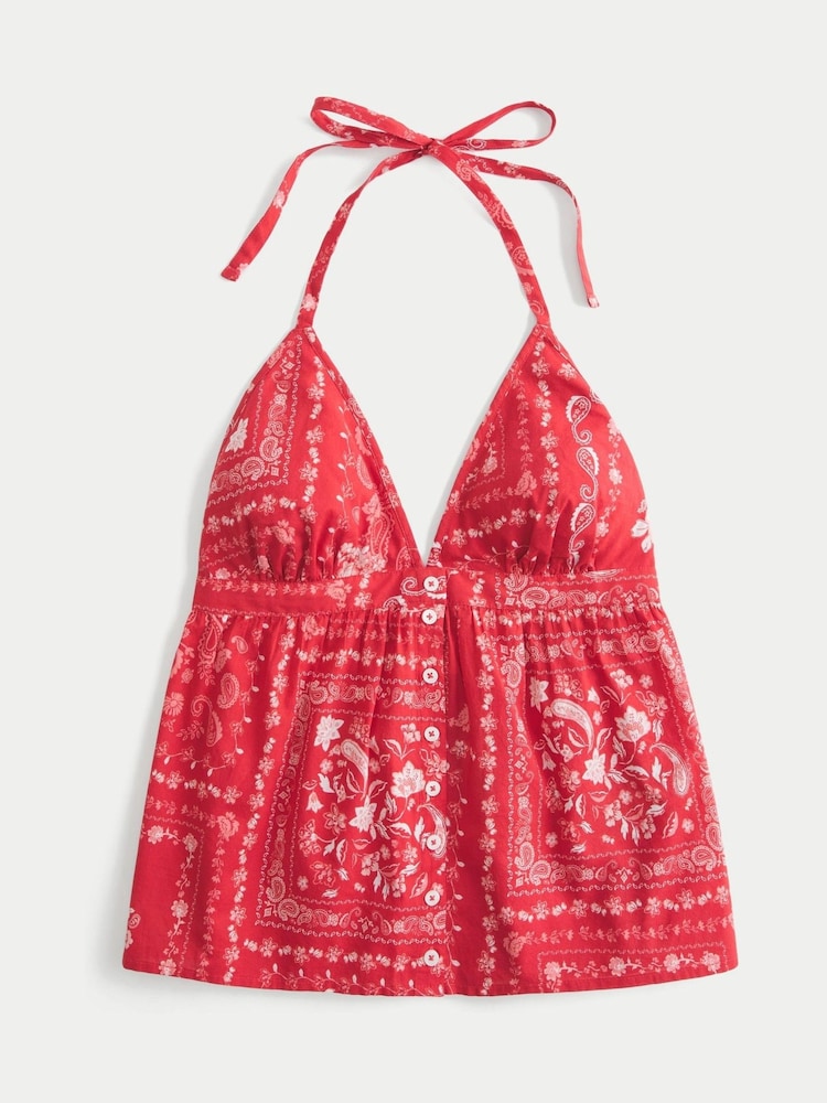Hollister Red V-Neck Halter Open Back Top - Image 3 of 3