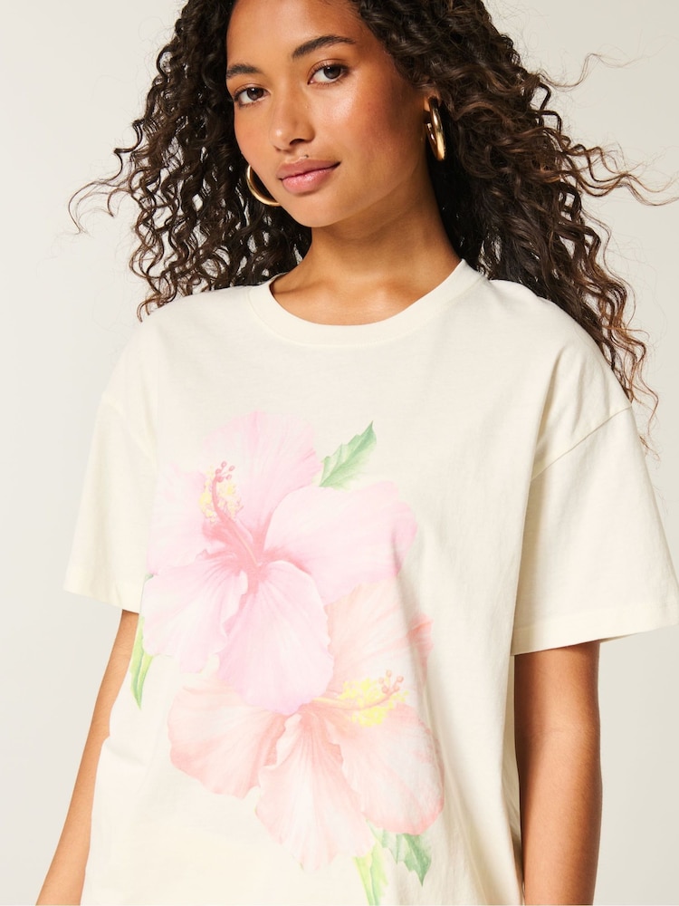 Hollister Floral Graphic Print  Short Sleeve 100% Cotton T-Shirt - Image 2 of 4