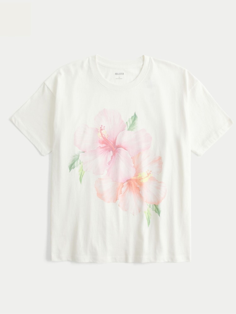 Hollister Floral Graphic Print  Short Sleeve 100% Cotton T-Shirt - Image 4 of 4