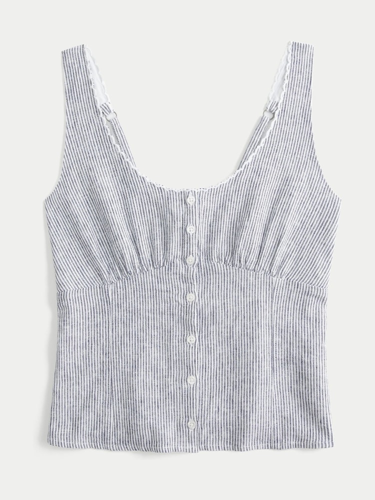 Hollister Blue Linen Button Through Vest Top - صورة 4 من 4