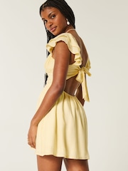 Hollister Yellow Flutter Sleeve Dipped Hem Mini Skort Dress - Image 2 of 4