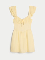 Hollister Yellow Flutter Sleeve Dipped Hem Mini Skort Dress - Image 4 of 4