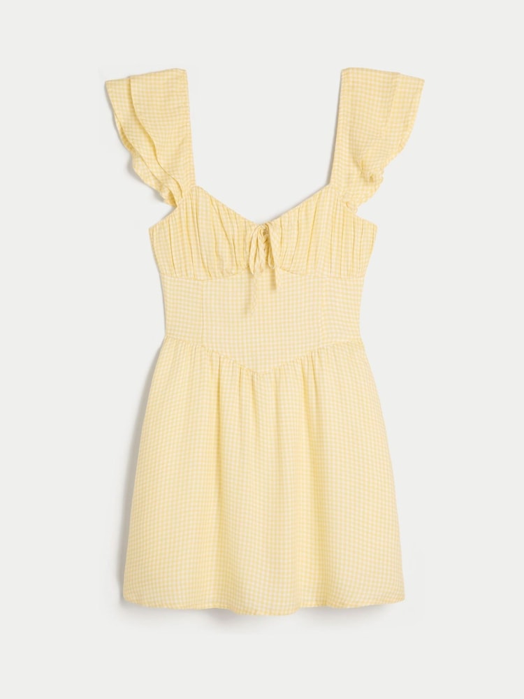 Hollister Yellow Flutter Sleeve Dipped Hem Mini Skort Dress - Image 4 of 4