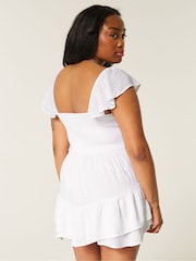 Hollister Flutter Sleeve Dipped Hem Mini Skort White Dress - Image 2 of 3