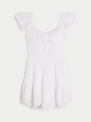 Hollister Flutter Sleeve Dipped Hem Mini Skort White Dress - Image 3 of 3